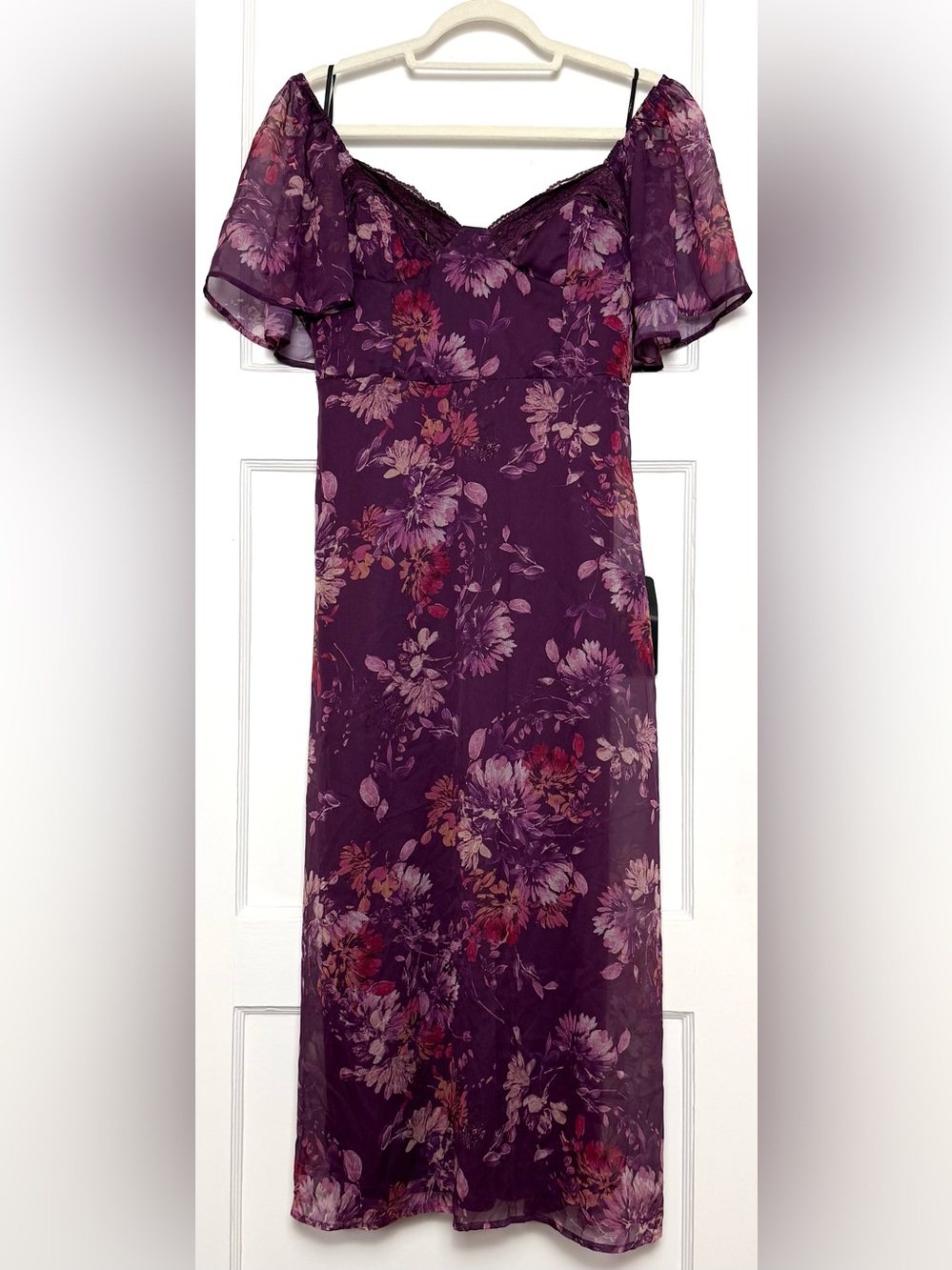 LULUS Floral Chiffon Lace Trim Sweetheart Neck Bustier Y2K Whimsigoth Dress L - Picture 3 of 8
